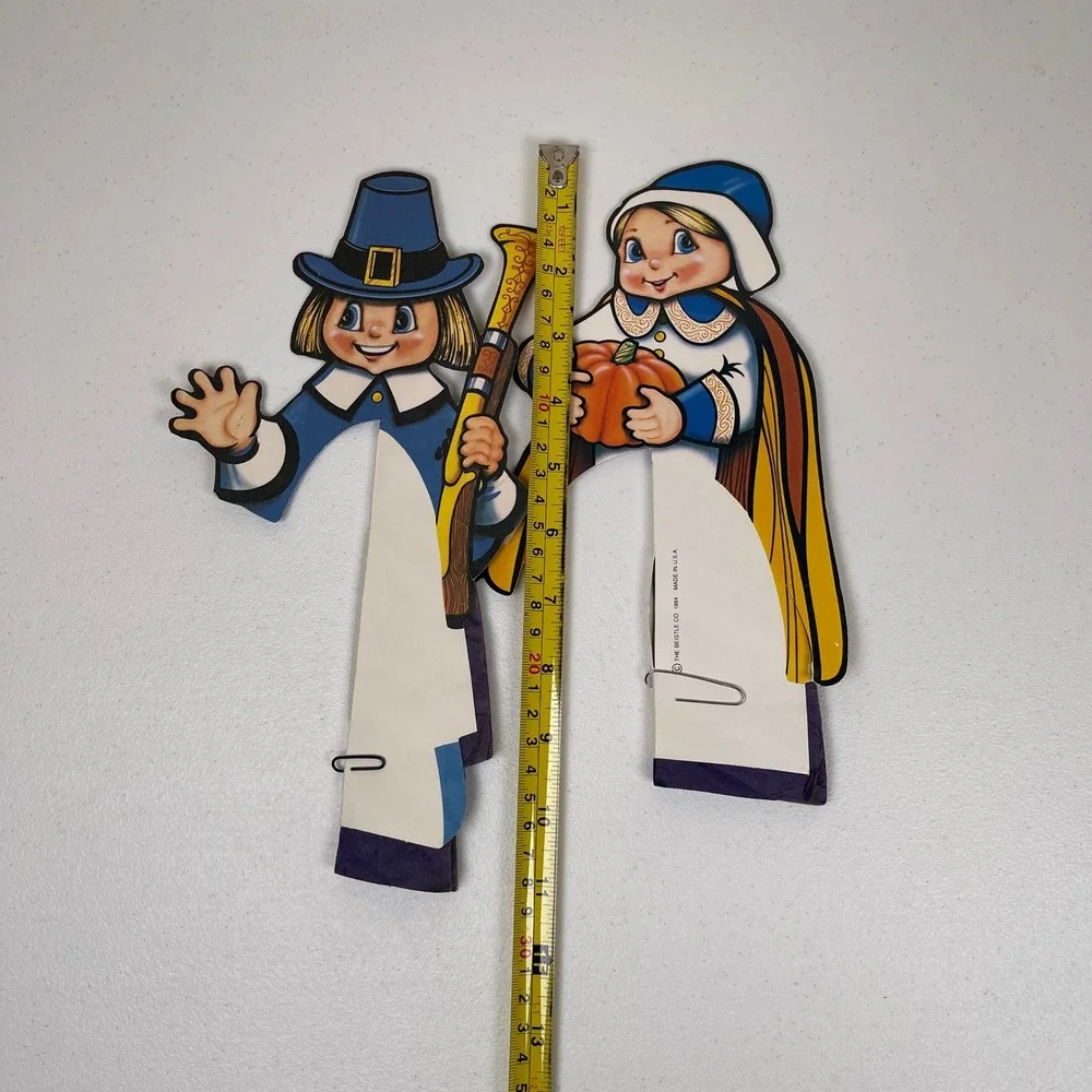 Vintage Beistle Thanksgiving Pilgrim Boy Girl‎ Decorations Honeycomb 1984